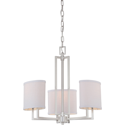 Nuvo Lighting 60/4757  Gemini - 3 Light Chandelier with Slate Gray Fabric Shades in Brushed Nickel Finish